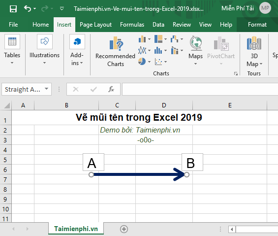 Cách vẽ mũi tên trong Excel 2019