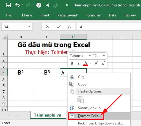 [TaiMienPhi.Vn] Cách gõ dấu mũ trong Excel 2019, 2016, 2013, 2007, 2010