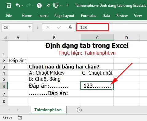 Cách định dạng tab trong Excel