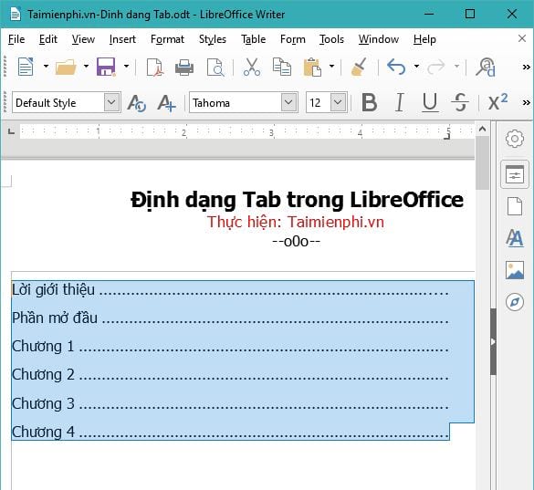 Cách định dạng tab trong LibreOffice