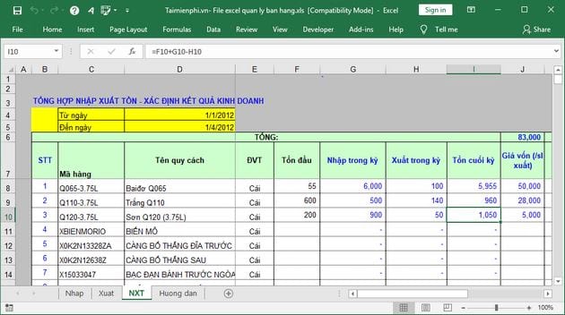 File Excel quản lý bán hàng