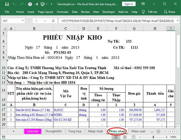 File Excel theo dõi bán hàng