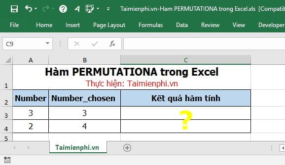 Hàm PERMUTATIONA trong Excel