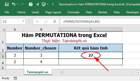 Hàm PERMUTATIONA trong Excel