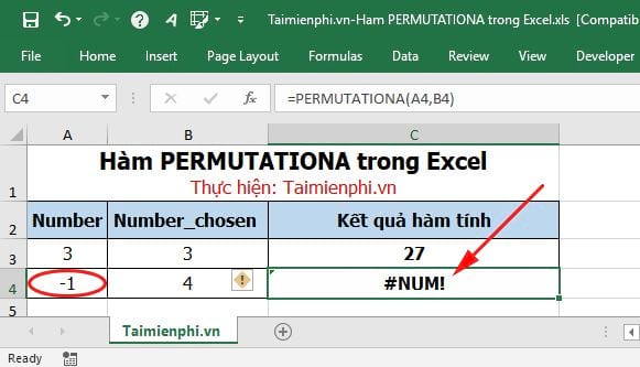 Hàm PERMUTATIONA trong Excel
