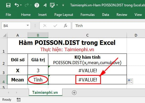 Hàm POISSON.DIST trong Excel