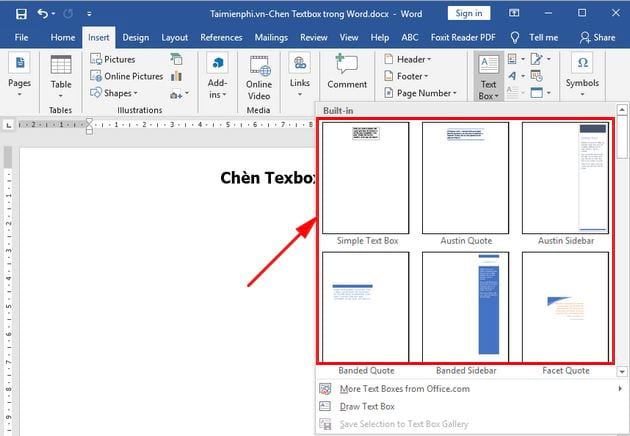 Hướng dẫn cách chèn Texbox trong Word