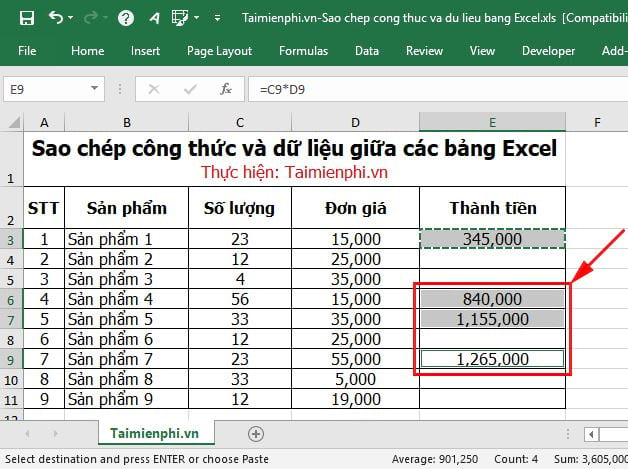 huong dan sao chep cong thuc va du lieu giua cac bang excel 4