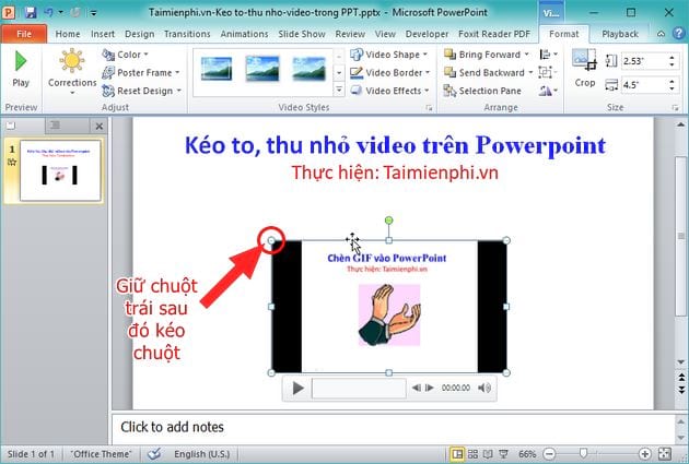 Cách kéo to, thu nhỏ video trên Powerpoint, chỉnh kích thước video