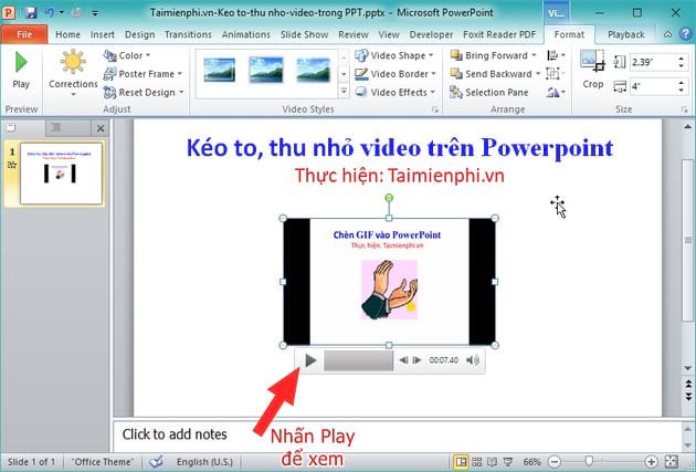 Cách kéo to, thu nhỏ video trên Powerpoint, chỉnh kích thước video