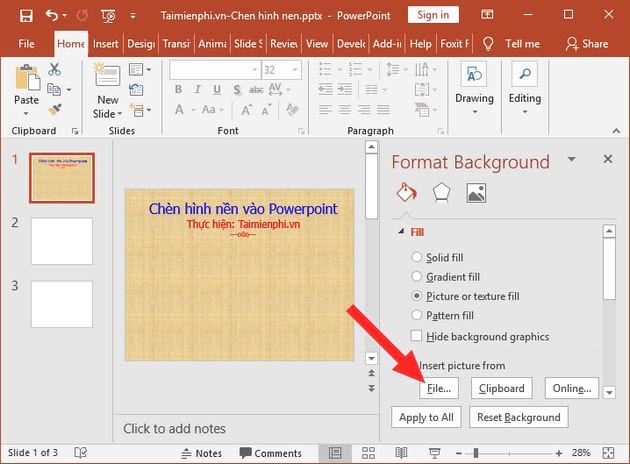 Cách chèn hình nền vào Powerpoint, chèn background