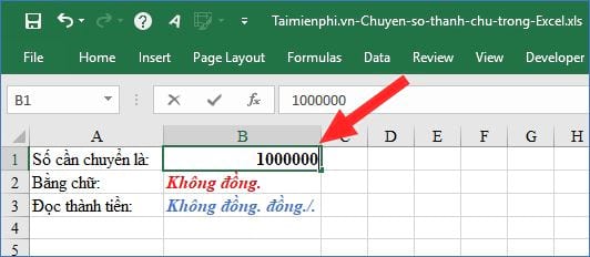 Chuyển số thành chữ trong Excel không cần add-in