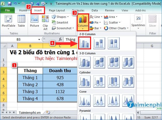 ve 2 bieu do tren cung 1 do thi trong excel 4