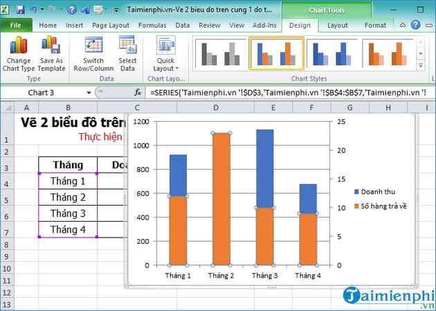 Cách vẽ 2 biểu đồ trên cùng 1 đồ thị trong Excel 2010, 2016, 2019, 201