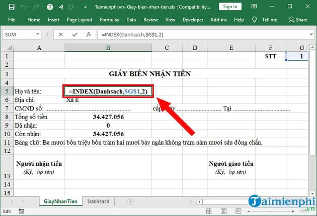 Cách tạo giấy biên nhận tiền trên Excel