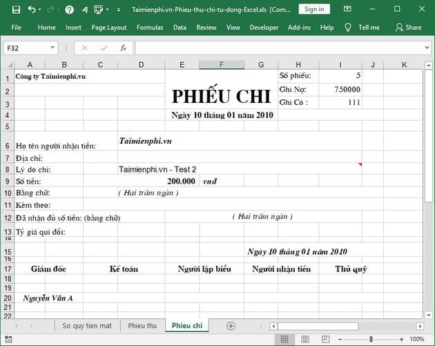 Cách Tạo Mẫu Phiếu Thu Chi Tự Động Trên Excel
