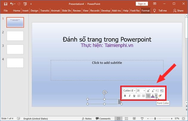 Cách đánh số trang trong Powerpoint