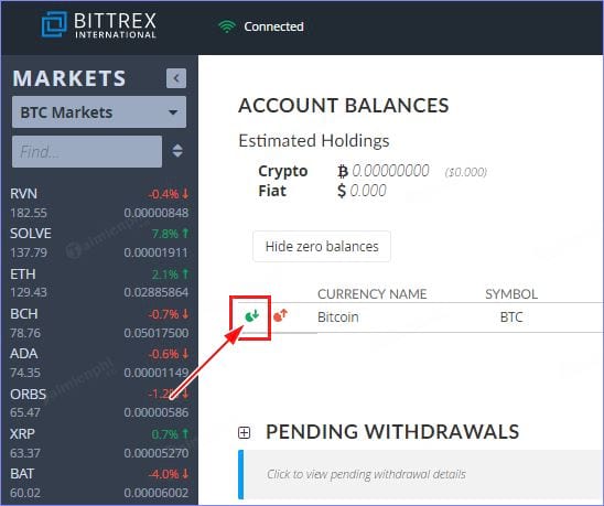 Cách gửi và rút tiền trên ví Bittrex