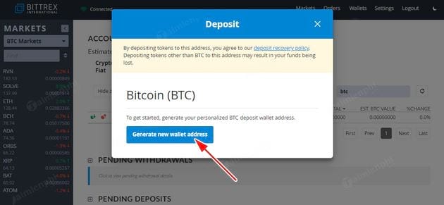 Cách gửi và rút tiền trên ví Bittrex