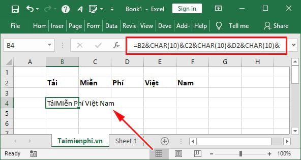 Hàm xuống dòng trong Excel