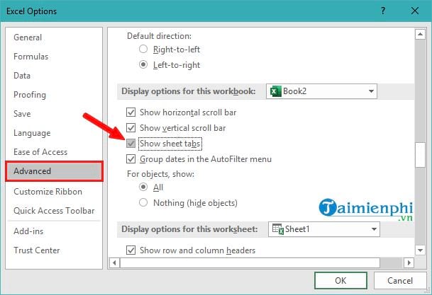 Cách hiển thị Sheet Tab trong Excel khi bị ẩn