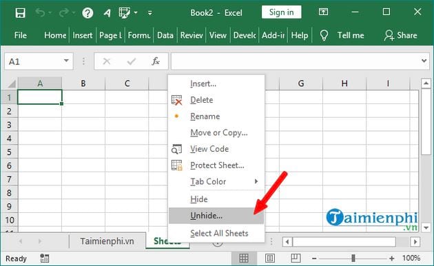 Cách hiển thị Sheet Tab trong Excel khi bị ẩn