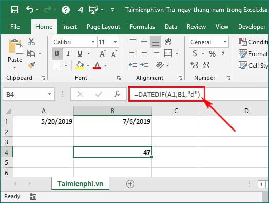 cach tru ngay thang nam trong excel 3