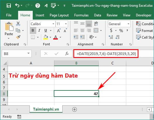 cach tru ngay thang nam trong excel 4