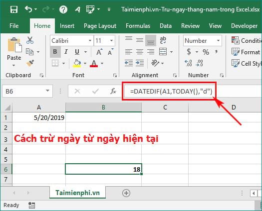 cach tru ngay thang nam trong excel 6