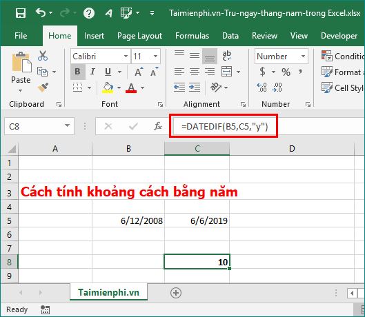 cach tru ngay thang nam trong excel 9