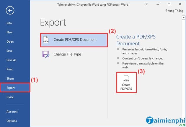 Cách chuyển file Word sang PDF trong Office 2016