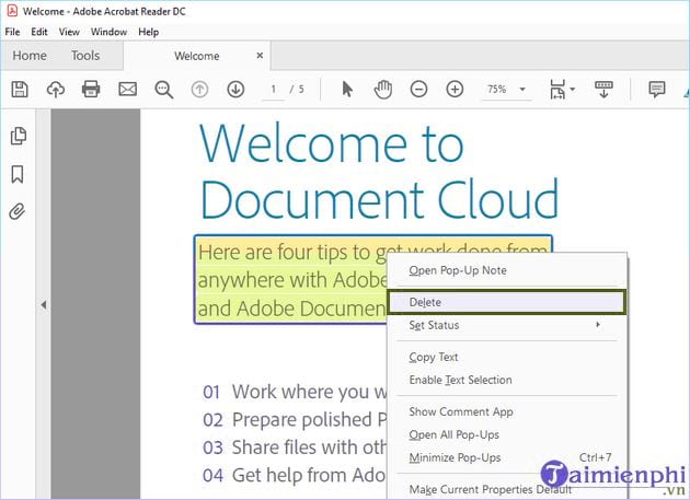 meo danh dau trang pdf trong adobe reader 4
