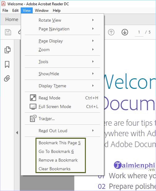 meo danh dau trang pdf trong adobe reader 6