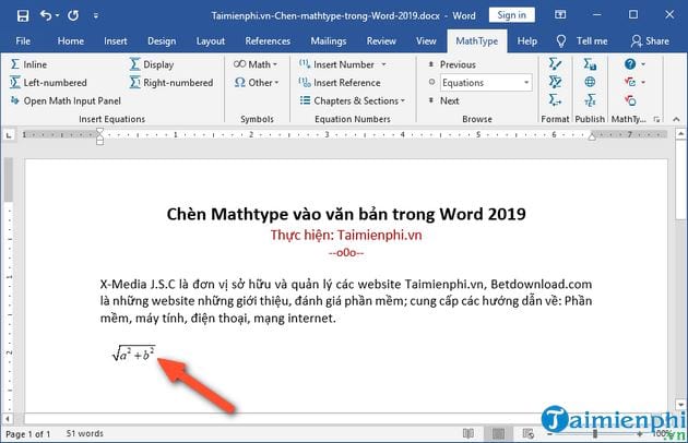 Cách chèn Mathtype vào văn bản trong Word 2019