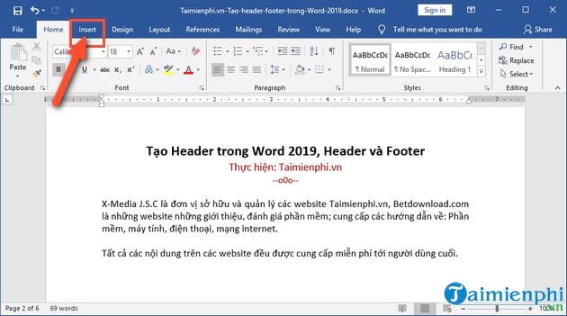 Cách tạo Header trong Word 2019, Header và Footer