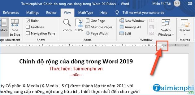 Cách chỉnh độ rộng của dòng trong Word 2019 5 cach chinh do rong cua dong trong word 2019 3