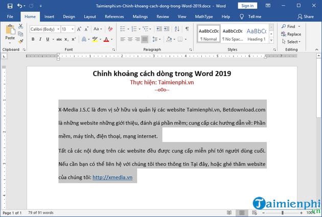 cach chinh khoang cach dong trong word 2019 8