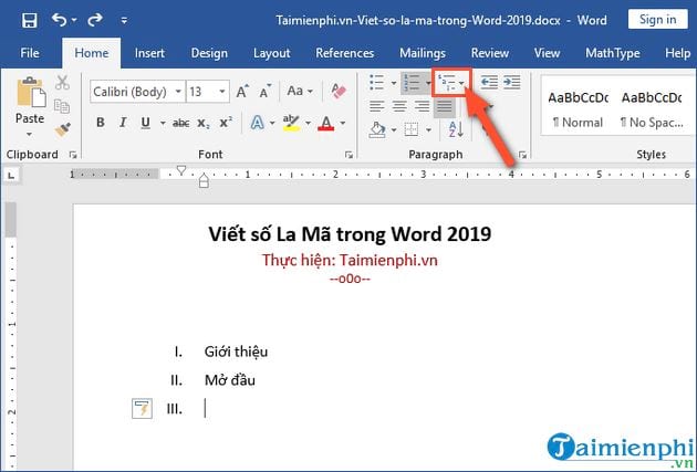 cach viet so la ma trong word 2019 5
