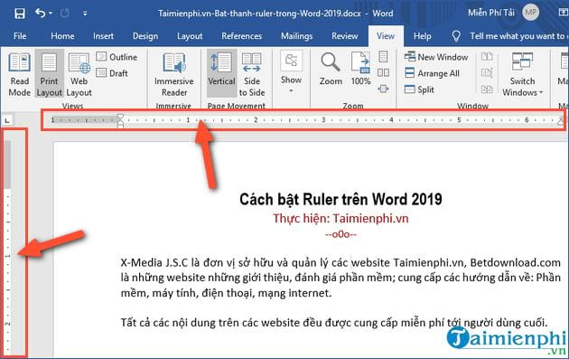 Cách bật Ruler trên Word 2019