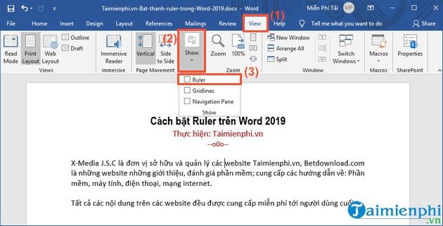 cach bat ruler tren word 2019 6