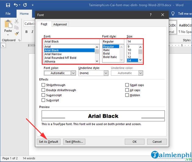 Cách cài Font chữ mặc định trong Word 2019