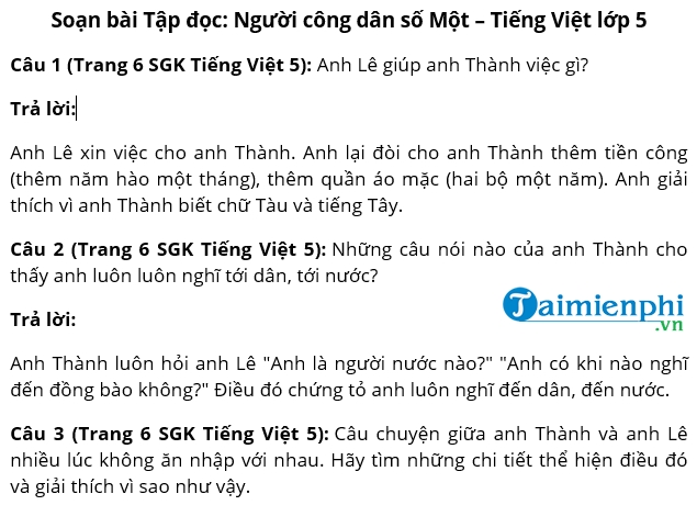 Soạn bài tập đọc Người công dân số Một, Tiếng Việt lớp 5