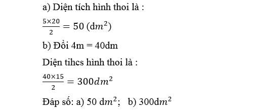 giai bai tap trang 142 143 sgk toan 4 dien tich hinh thoi 3