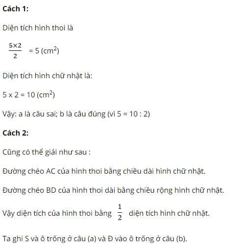 giai bai tap trang 142 143 sgk toan 4 dien tich hinh thoi 5