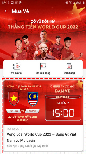 Hướng dẫn mua vé bóng đá qua VinID, vòng loại World Cup sân Mỹ Đình