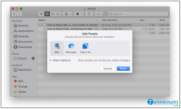 Cách chia sẻ file, thư mục iCloud trên Mac