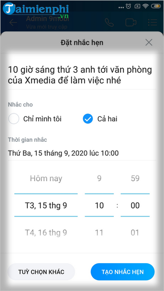 Cách dùng chức năng đặt nhắc hẹn cho bản thân trên Zalo mới 7 cach su dung tinh nang dat nhac hen cho ban than zalo tren android