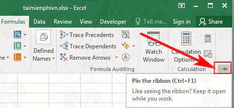 Cách thiết lập Ribbon trong Excel 2016
