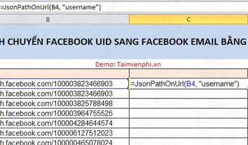 Cách chuyển Facebook UID sang Facebook Email bằng Excel 10