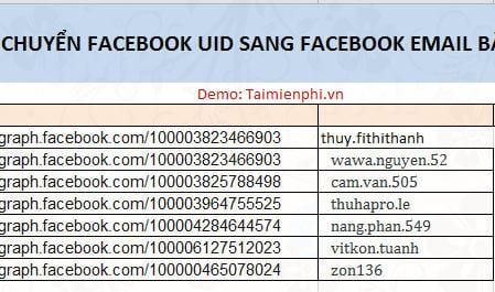 Cách chuyển Facebook UID sang Facebook Email bằng Excel 11